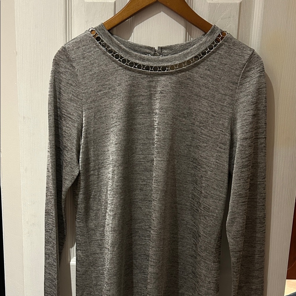 MICHAEL Michael Kors Silver Long Sleeve Top with Metallic Accents